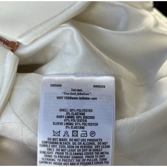 Ted Baker White Scallop Crepe Jacket TB5 Rose Gold Hardware Full Zip Lined US 12 - Picture 7 of 10